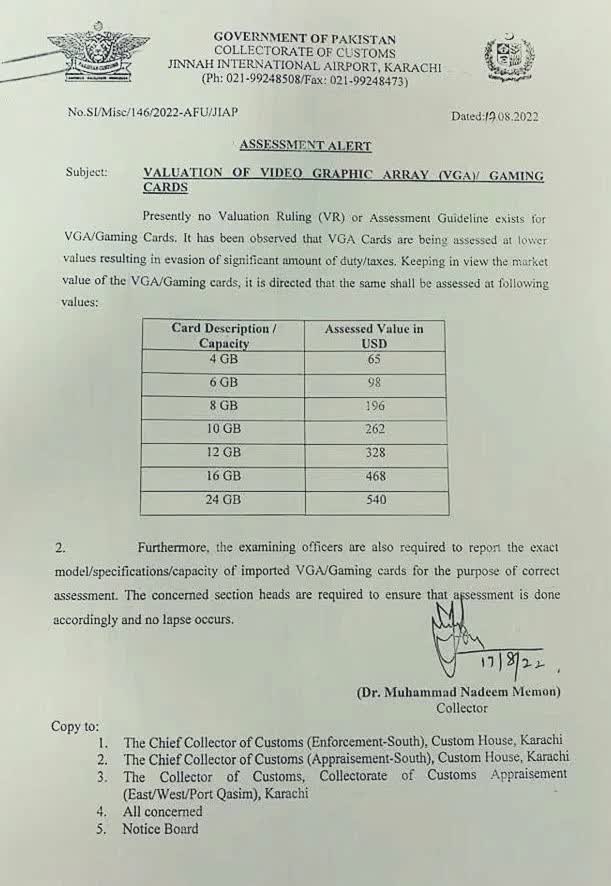 Le Pakistan va taxer les GPU entièrement basés sur la VRAM 2 Le Pakistan va taxer les GPU entierement bases sur la
