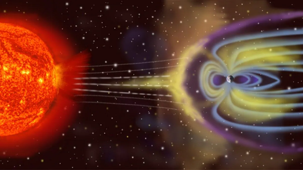 Tempête solaire aujourd'hui et demain, quels sont les risques d'éjection de masse coronale vers la Terre 2 Illustration du vent solaire frappant la magnétosphère terrestre / NASA