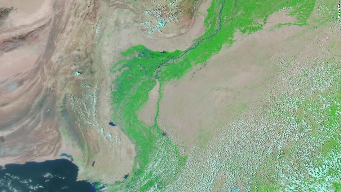Image satellite de la province du Sindh, acquise le 27 août 2021 par MODIS de la NASA.
