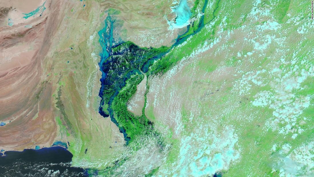 Une image satellite de la province du Sindh, acquise le 27 août par MODIS de la NASA.