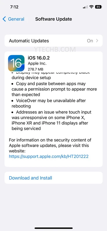 Mise à jour iOS 16.0.2