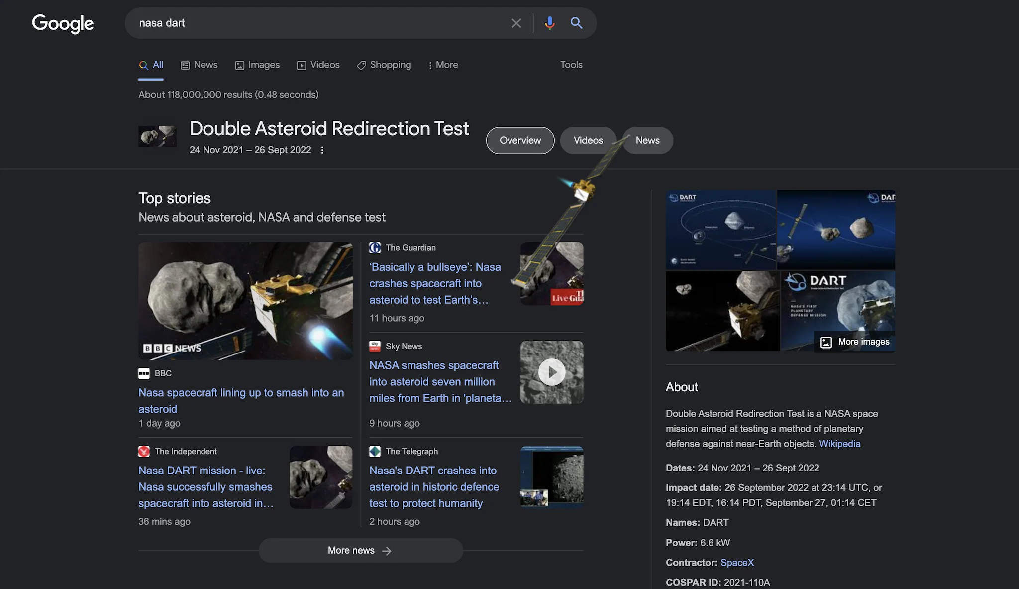 Nouvel Easter Egg de Google : comment planter la sonde Dart sur votre écran 2 GOOGLE | La sonde qui apparaît dans l'œuf de Pâques