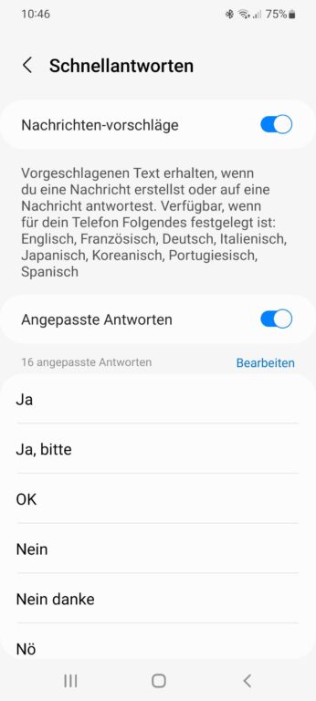 WhatsApp avec WearOS : comment rédiger des messages et passer des appels 9 Vous modifiez les réponses rapides dans l'application portable de votre Galaxy Watch4/5. (Capture d'écran)