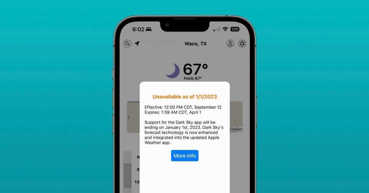 Apple avertit Dark Sky pour les utilisateurs d'iOS de l'arrêt à venir [U: Removed from App Store]