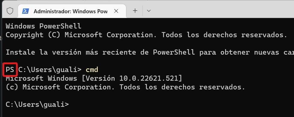 Comment activer les onglets dans l'Explorateur de fichiers dans Windows 11 22H2 2 Commande à passer à l'invite de commande au lieu de PowerShell dans Termianl
