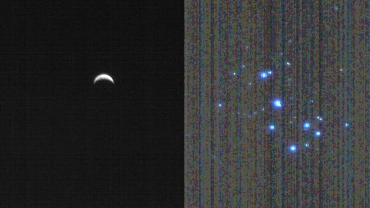 La Terre et les Pléiades : les premières images historiques d'une sonde française dans l'espace lointain 2 Crédit : ASI / ANSA