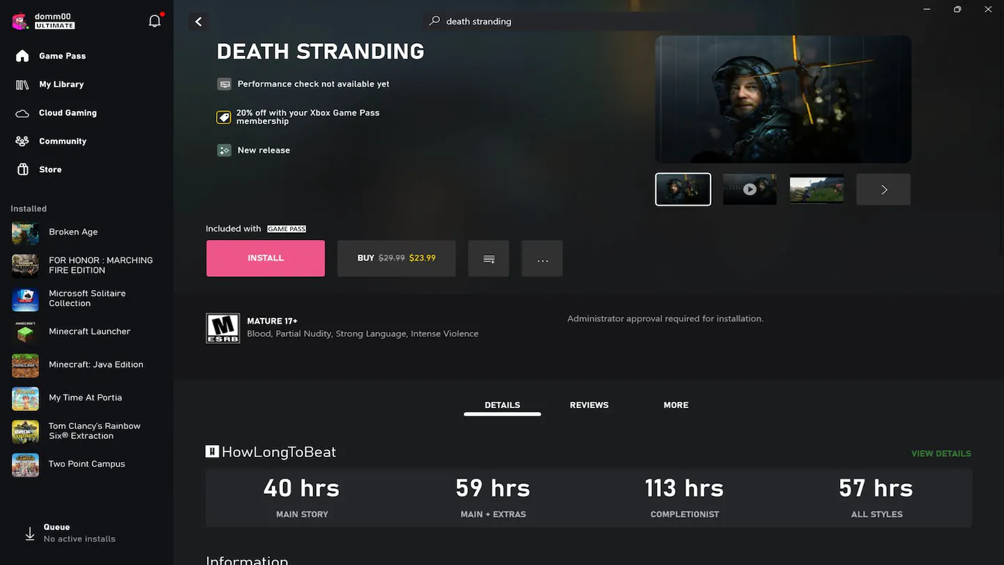 Xbox sur PC est maintenant plus rapide et signale la durée des jeux 2 HowLongToBeat dans l'application Xbox