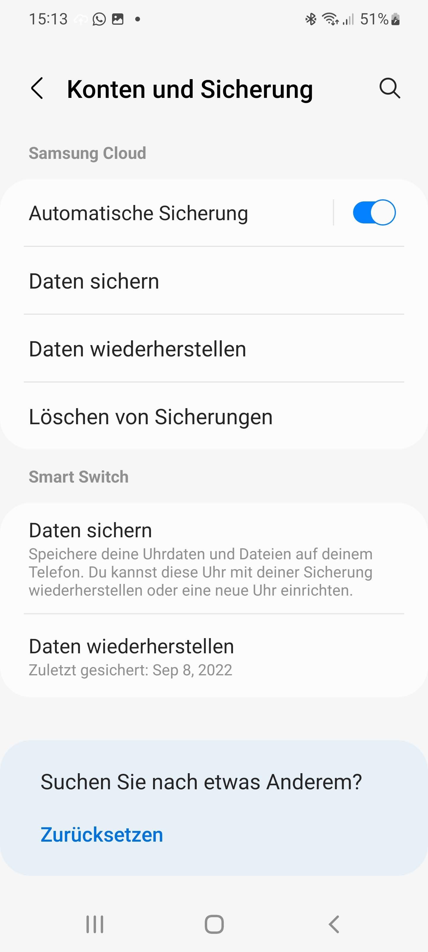 Galaxy Watch : comment transférer des données d'une ancienne vers une nouvelle smartwatch 3 Dans l'application Samsung Wearable, sous Smart Switch, sélectionnez Sauvegarde. (Capture d'écran)