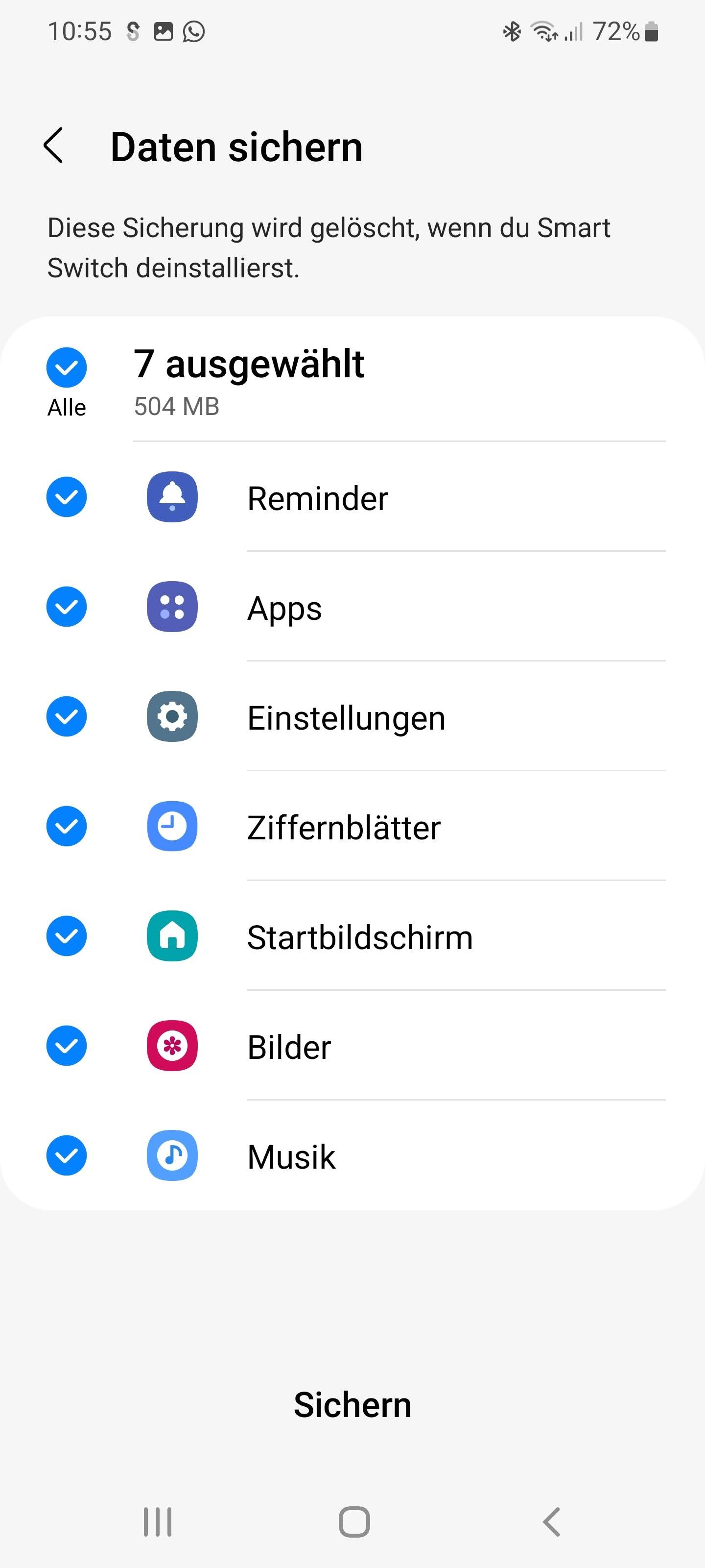 Galaxy Watch : comment transférer des données d'une ancienne vers une nouvelle smartwatch 5 Choisissez ce que vous voulez sauvegarder. (Capture d'écran)
