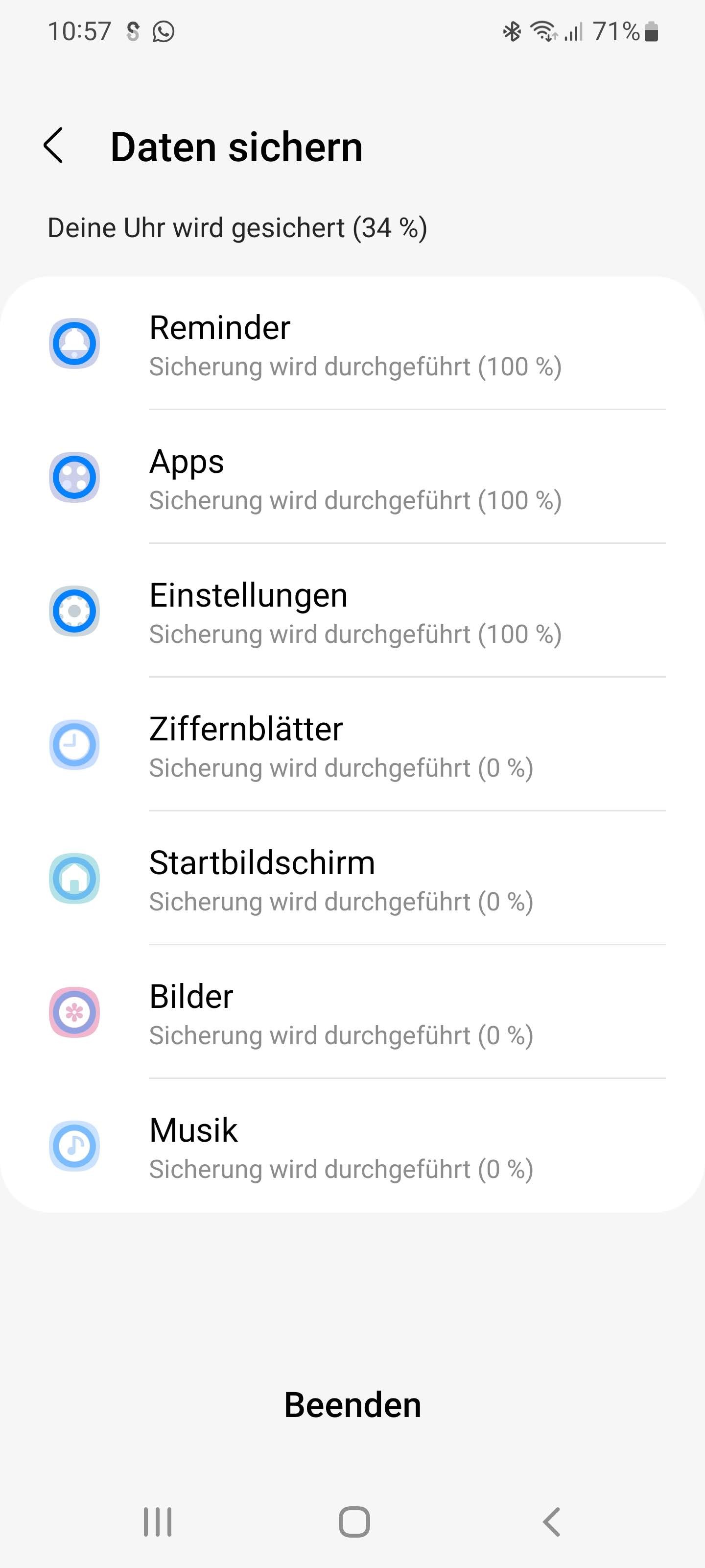 Galaxy Watch : comment transférer des données d'une ancienne vers une nouvelle smartwatch 6 La création de la sauvegarde prend quelques minutes. Samsung Wearable stocke les données directement sur votre smartphone. (Capture d'écran)