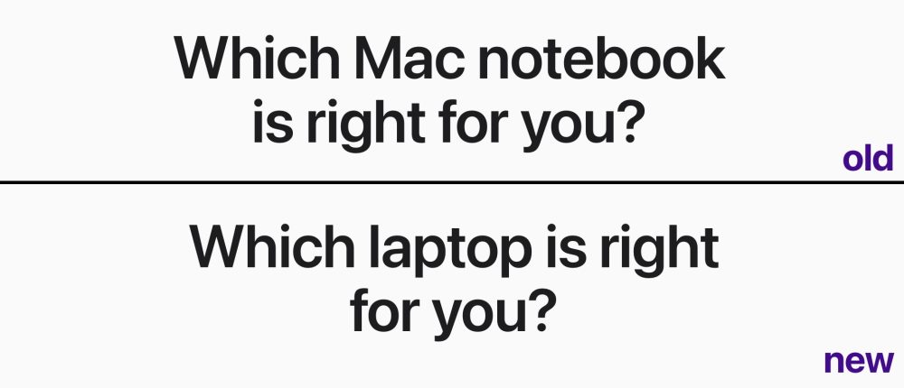 Les «notebooks» Apple deviennent des «ordinateurs portables» dans le changement radical de la marque Mac Des ordinateurs portables Mac aux ordinateurs portables Mac dans l'Apple Store