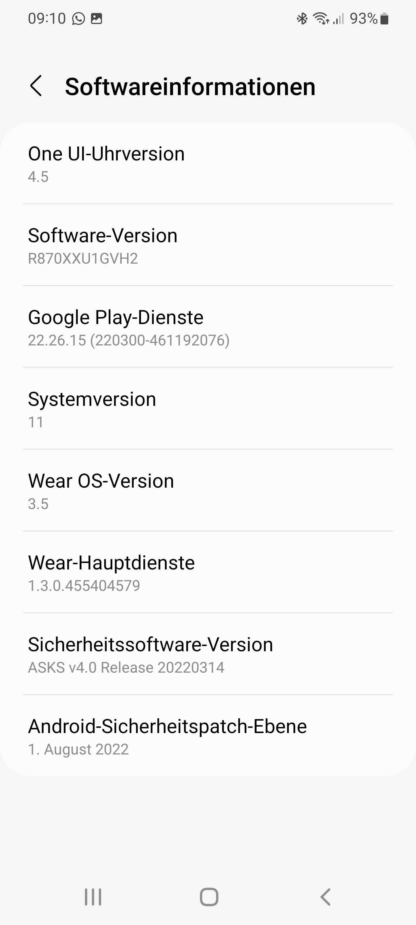 La Watch4 avec la dernière version - et maintenant au même niveau que la Galaxy Watch5.  (Capture d'écran)