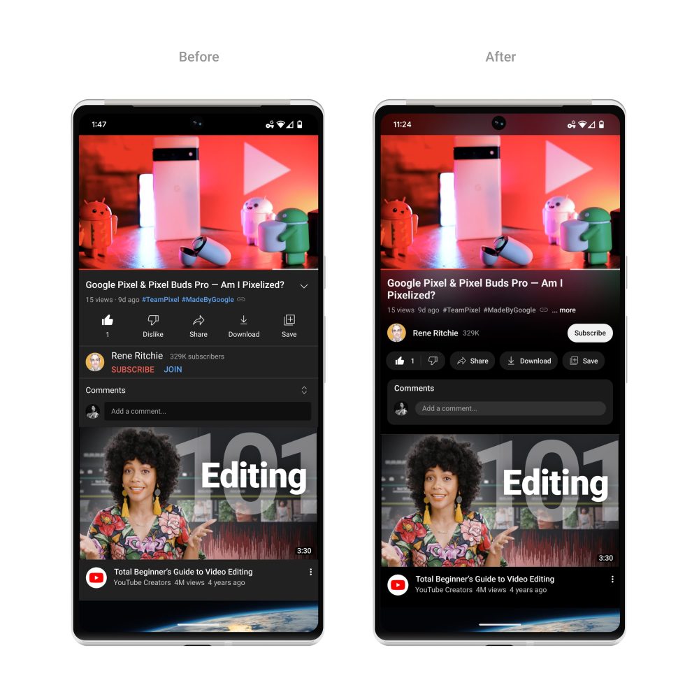 YouTube déploie le thème noir sombre, le Mode ambiant YouTube