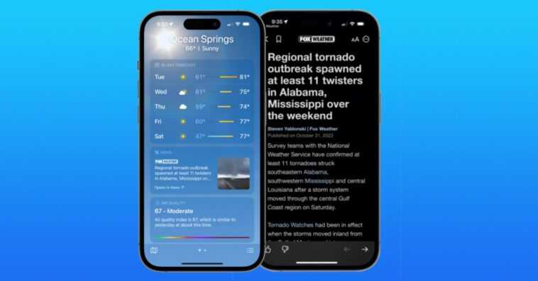 L'intégration d'Apple News apparaît dans l'application Météo sur iOS 16.2 bêta avec des histoires régionales pertinentes 1 L'intégration d'Apple News apparaît dans l'application Météo sur iOS 16.2 bêta avec des histoires régionales pertinentes
