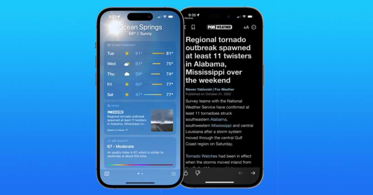 L'intégration d'Apple News apparaît dans l'application Météo sur iOS 16.2 bêta avec des histoires régionales pertinentes