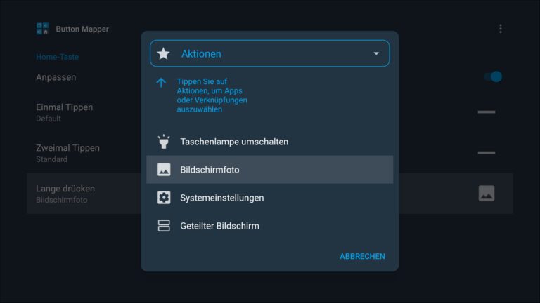 Le menu contextuel du mappeur de boutons.