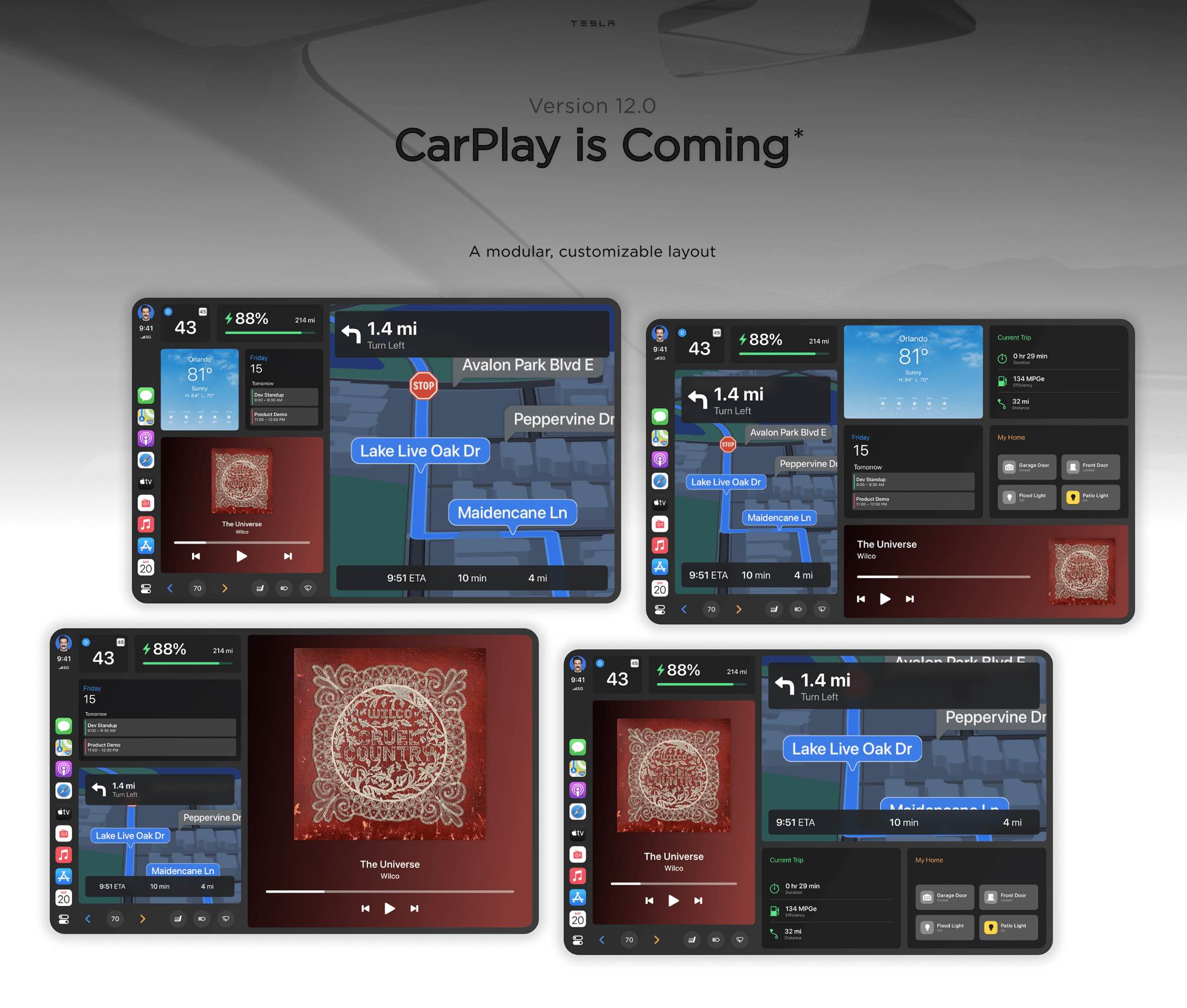 Tesla CarPlay concept shows off a modular UI inspired by Apple's next-gen design 1668541509 539 Le concept Tesla CarPlay presente une interface utilisateur modulaire inspiree