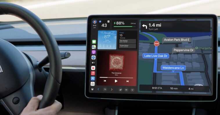 Le concept Tesla CarPlay présente une interface utilisateur modulaire inspirée du design nouvelle génération d'Apple 1 Le concept Tesla CarPlay présente une interface utilisateur modulaire inspirée du design nouvelle génération d'Apple