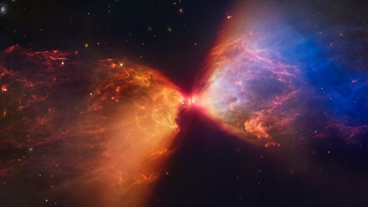 Une étoile naissante dessine un magnifique sablier coloré dans l'espace : le cliché de James Webb 2 Crédit : SCIENCE : NASA, ESA, ASC, STScITRAITEMENT D'IMAGES : Joseph DePasquale (STScI), Alyssa Pagan (STScI), Anton M. Koekemoer (STScI)