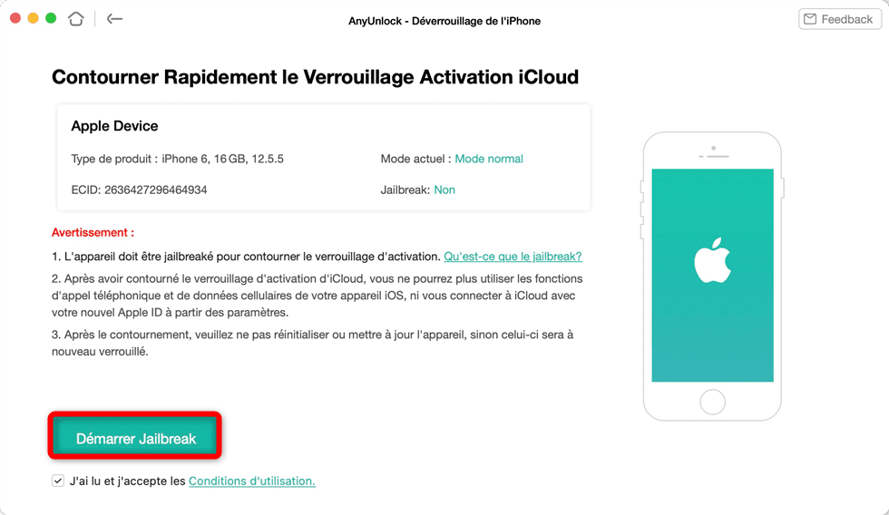 Top 4 méthodes pour contourner le verrouillage d'activation iPhone/iPad 4 Cliquez sur Démarrer Jailbreak