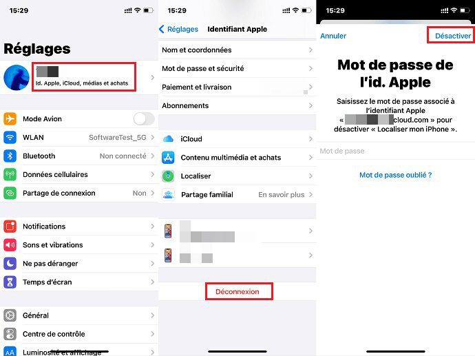 Comment supprimer le compte iCloud sans mot de passe 2 Se déconnecter du compte identifiant Apple