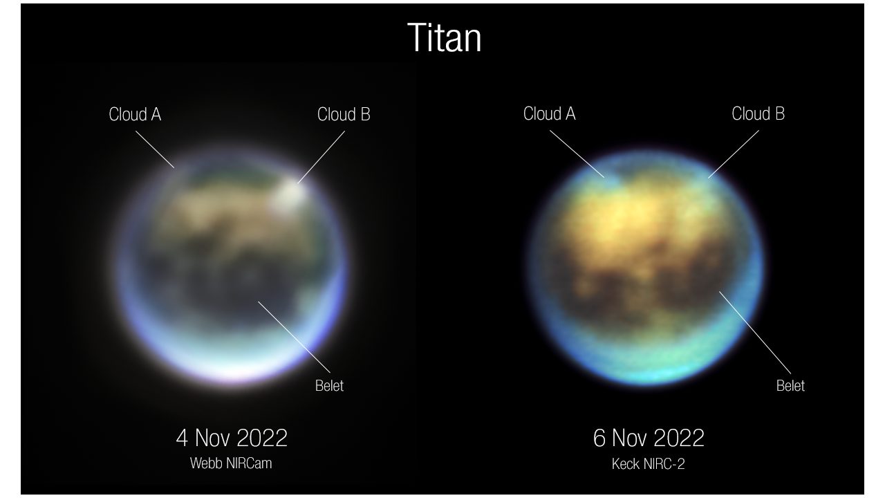 Le James Webb a capturé les images incroyables des nuages de Titan, la lune de Saturne 4 Crédit : NASA, ESA, CSA, WM Keck Observatory, A. Pagan (STScI). Science : Équipe Webb Titan GTO
