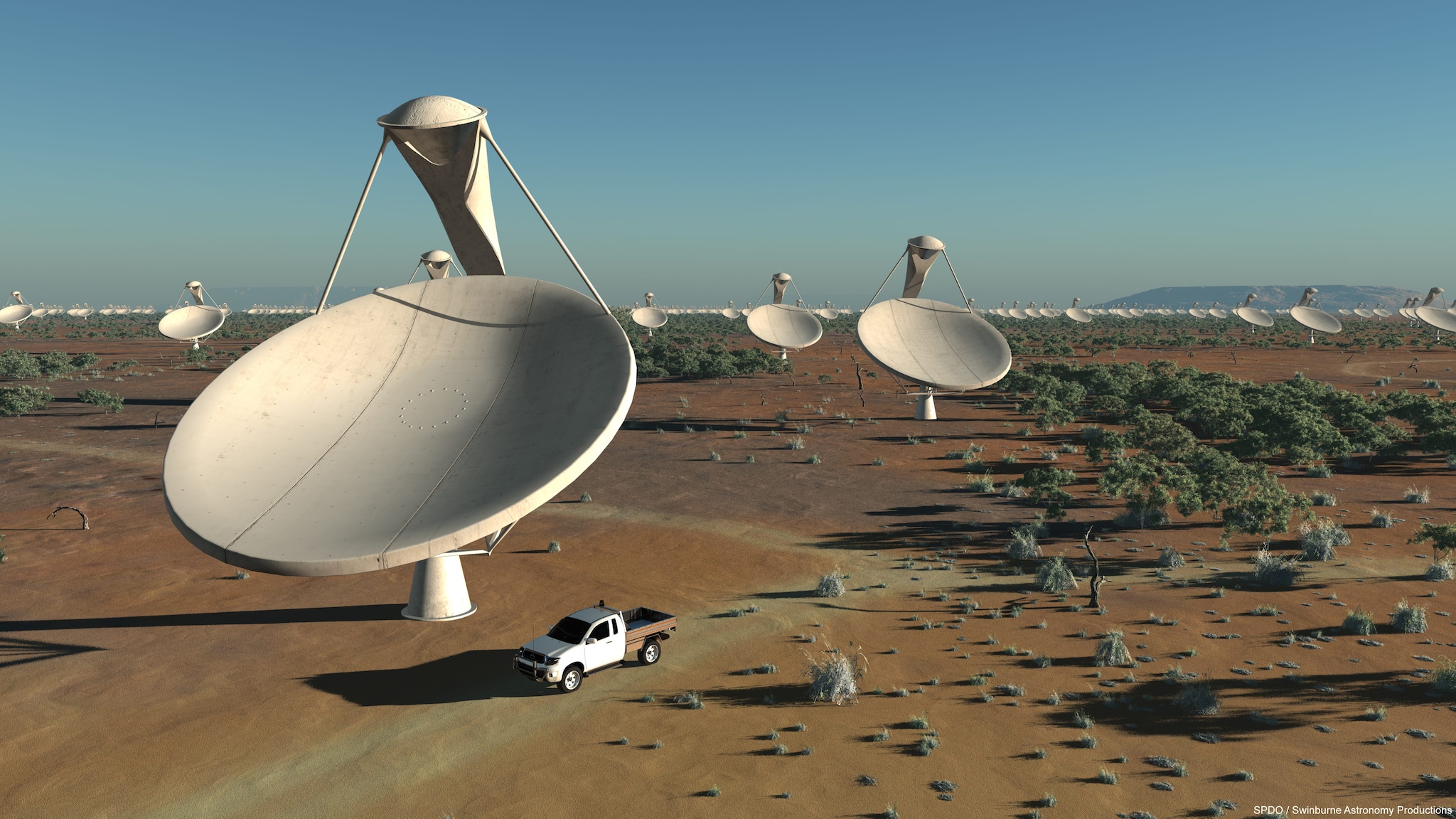 Une nouvelle ère commence dans la recherche d'extraterrestres : un radiotélescope révolutionnaire est en construction 3 Crédit : Bureau de développement de projets SKA et Swinburne Astronomy Productions