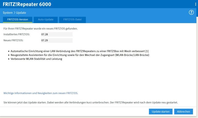Immédiatement après l'installation, une note indiquait qu'une mise à jour était disponible pour le répéteur.  (Capture d'écran)