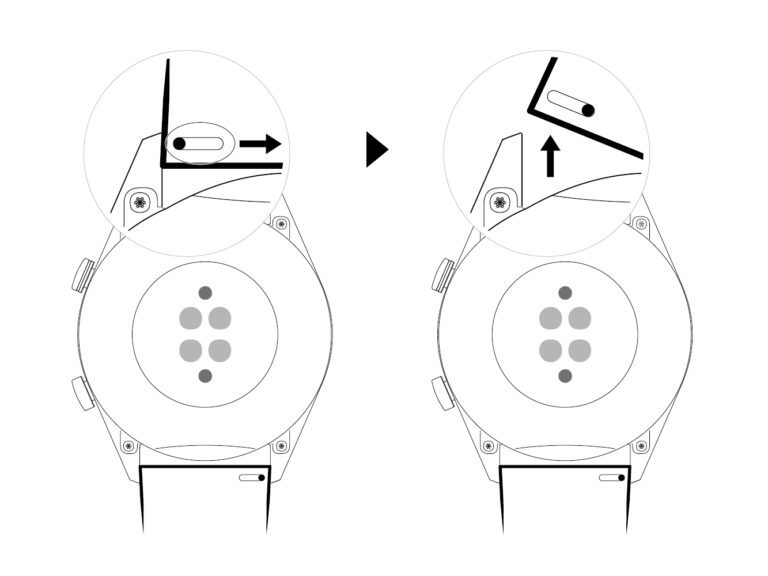 Huawei est similaire à la Galaxy Watch.  Avec un bracelet en métal, il faut déplacer deux broches.  (Photo : Huawei)
