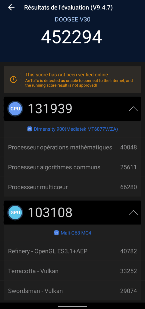 DOOGEE V30 en TEST: Le téléphone renforcé/incassable ESim ultra équipé 31 Doogee V30 Benchmark Antutu With Expansion Memory (1)
