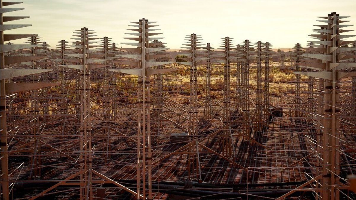 Une nouvelle ère commence dans la recherche d'extraterrestres : un radiotélescope révolutionnaire est en construction 1 Les antennes du sapin de Noël de Ska. Crédit : Bureau de développement de projets SKA et Swinburne Astronomy Productions