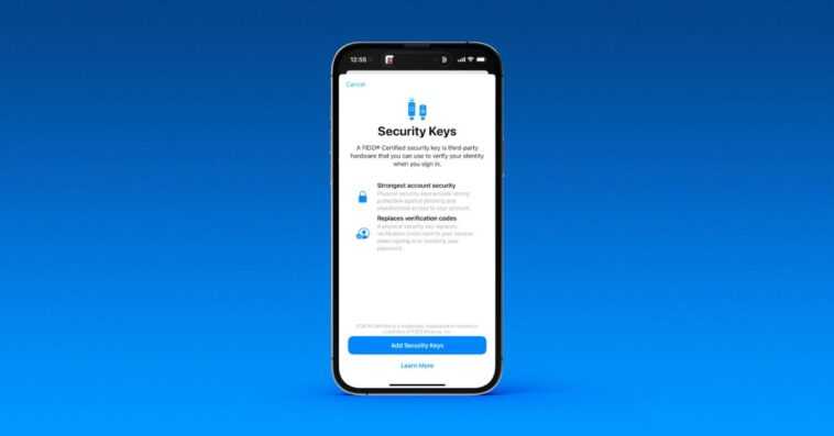iOS 16.3 prend en charge la protection de votre identifiant Apple avec des clés de sécurité physiques 1 iOS 16.3 prend en charge la protection de votre identifiant Apple avec des clés de sécurité physiques
