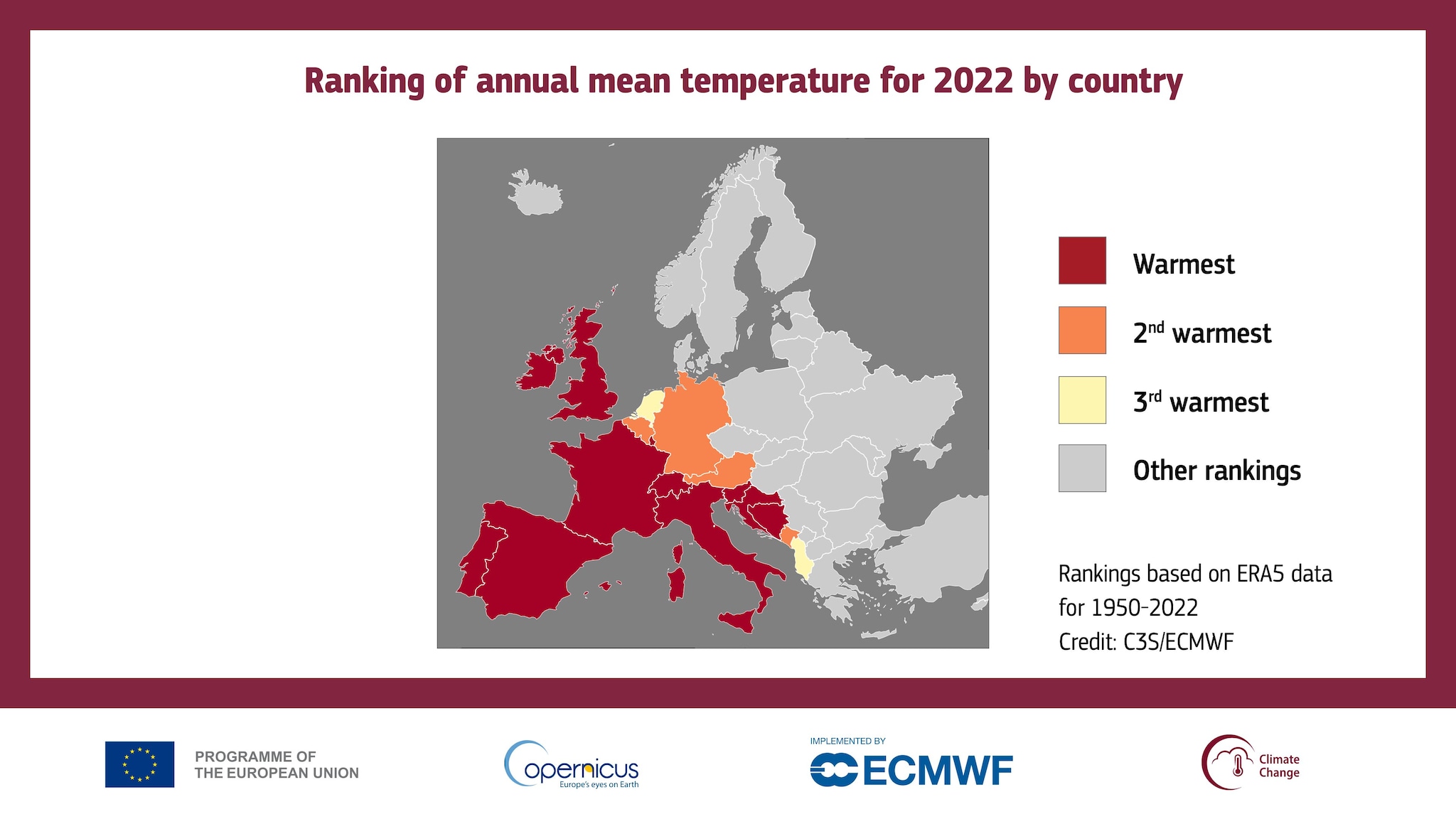 En 2022, une chaleur record et des phénomènes météorologiques extrêmes, mais les émissions continuent d'augmenter 3 Augmentation des températures moyennes par rapport à l'époque préindustrielle. Crédit : Copernicus Climate Change Service/ECMWF
