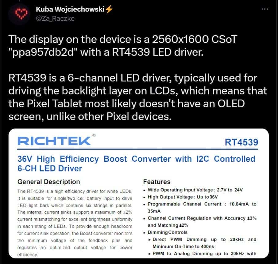 Écran LED pour tablette Pixel