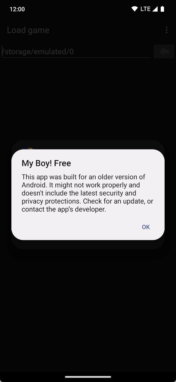 Avertissement d'application sur Android 14