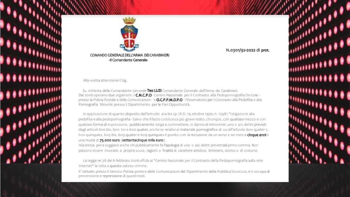 "Vous faites l'objet d'une enquête pour pédophilie", le mail de phishing au logo des carabiniers est de retour.  Mais maintenant, il ne demande pas seulement de l'argent