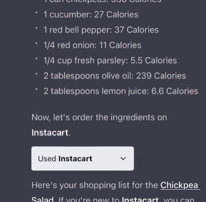 ChatGPT peut désormais accéder à des plug-ins tiers - App Store est ici 7 instacart
