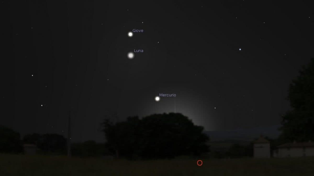 Le 22 mars, la Lune rencontre Jupiter et Mercure : quand les voir dans le ciel et comment les reconnaître 2 Crédit : Stellarium