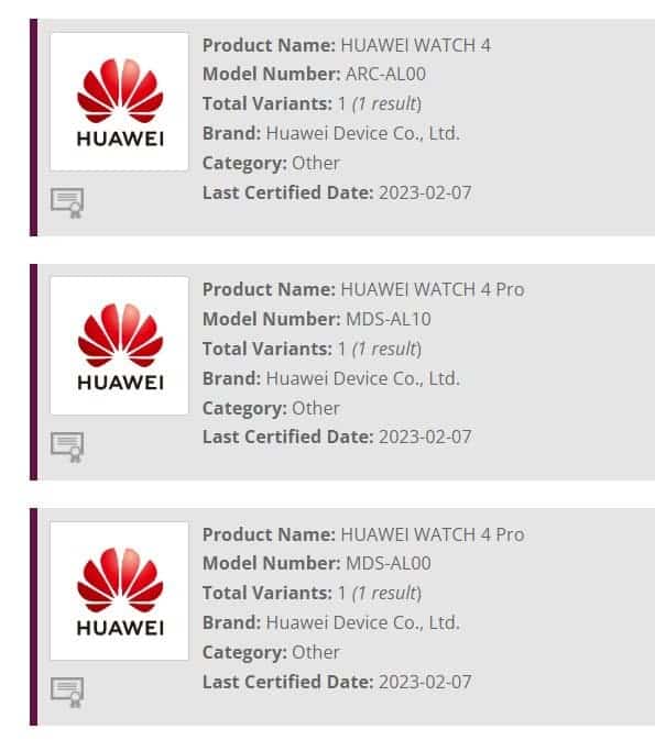 Les nouvelles smartwatches de Huawei fuient avant la révélation officielle 2 Huawei-Watch-4-certificat