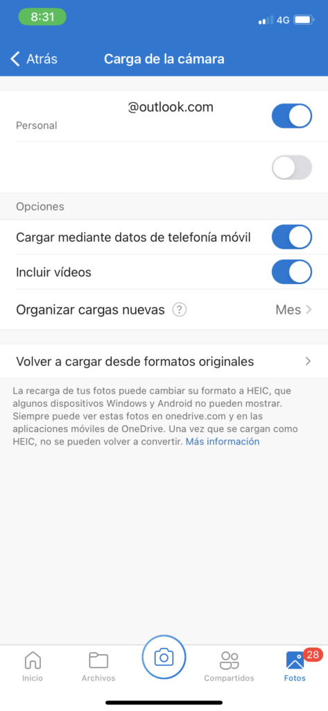 Téléchargement de photos sur OneDrive