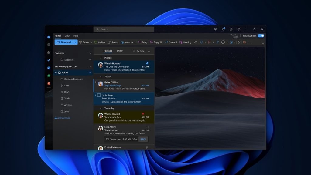 Le nouveau thème sombre d'Outlook