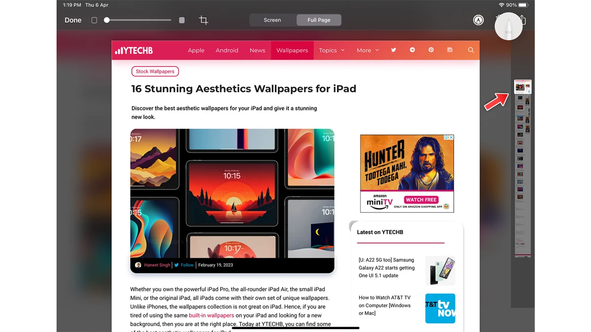 comment faire une longue capture d'écran sur ipad