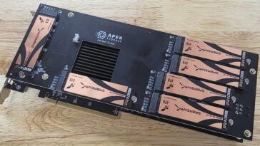 Cette carte PCIe contient 21 SSD M.2 pour jusqu'à 168 téraoctets de stockage ultra-rapide 13 This PCIe card houses 21 M.2 SSDs for up to 168 terabytes of blazing-fast storage