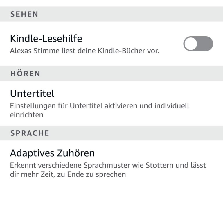 Alexa : comment activer l'écoute adaptative 4 Vous activez certaines fonctions dans l'application, d'autres directement sur l'appareil. (Capture d'écran)