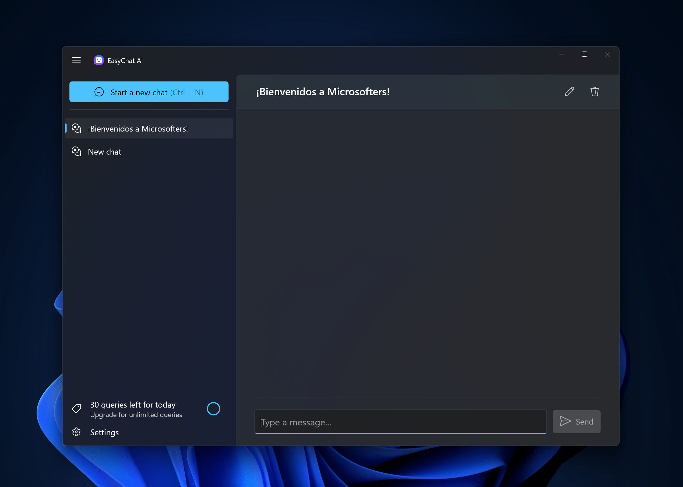 EasyChat AI - Un client ChatGPT natif spectaculaire pour Windows 2 EasyChat AI dans le thème sombre