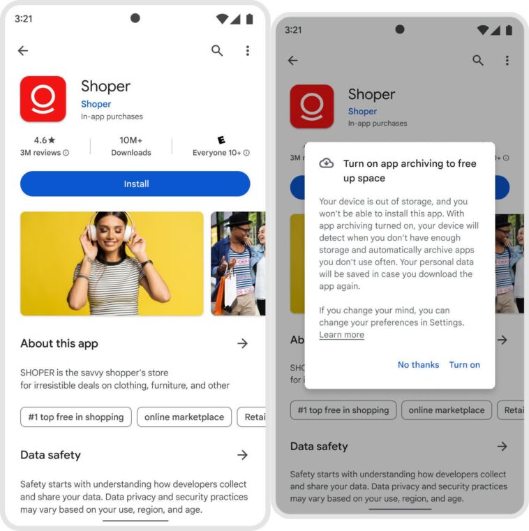 Google automatise la fonctionnalité d'archivage des applications Android pour libérer de l'espace de stockage 1 Google automatise la fonctionnalité d'archivage des applications Android pour libérer de l'espace de stockage