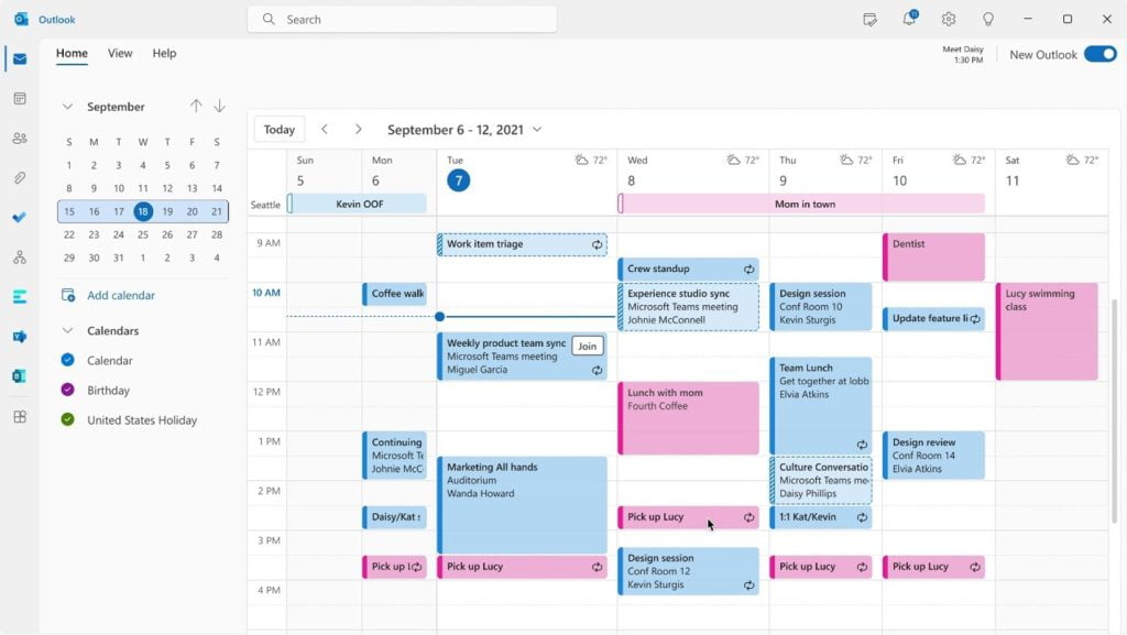 Le nouveau calendrier dans Outlook