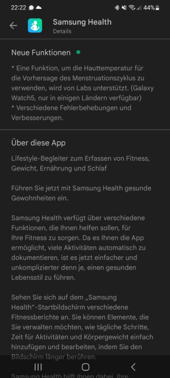 Samsung Galaxy Watch5 : Comment utiliser le suivi du cycle avec le capteur de température 4 Vous pouvez mettre à jour Samsung Health de différentes manières, notamment via le Play Store, le Galaxy Store ou directement dans l'application elle-même.