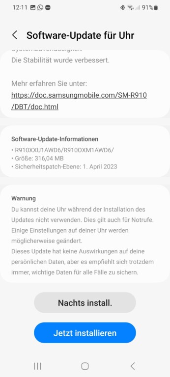 Samsung Galaxy Watch5 : Comment utiliser le suivi du cycle avec le capteur de température 3 Samsung a publié la mise à jour en avril 2023. (Capture d'écran)