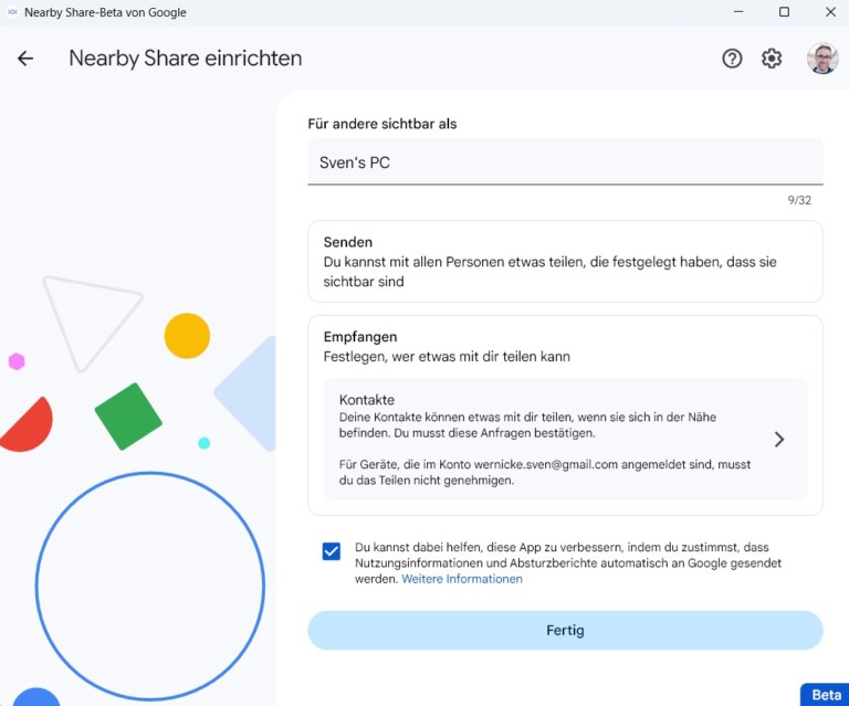 Partage à proximité : partagez du contenu d'Android vers Windows et macOS 5 Choisissez un nom unique. (Capture d'écran)